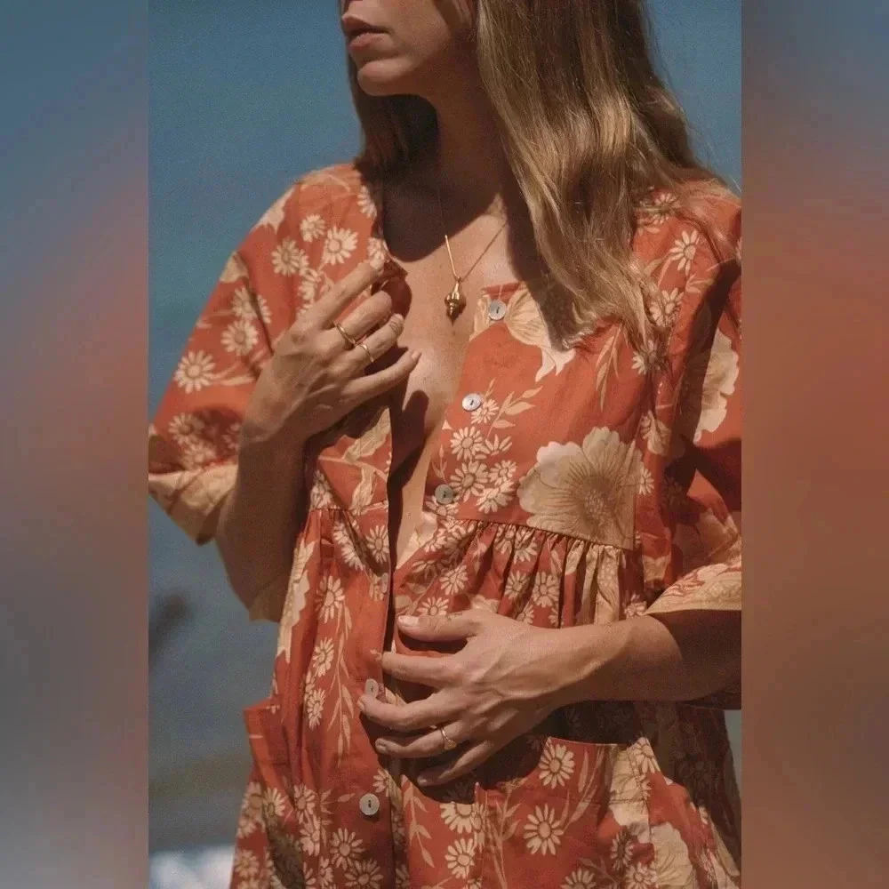 NWT SPELL & THE GYPSY Sloan Smock Mini Dress in Ochre Size M - Picture 5 of 16
